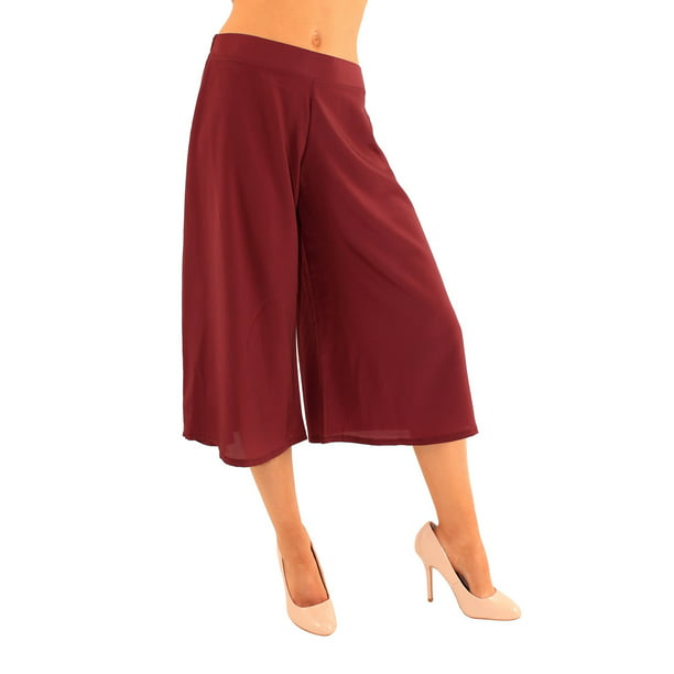 Womens Elasticated 3/4 Length Printed Trousers Ladies Stretch Culottes Shorts